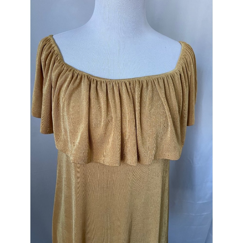 Timing Gold Shimmer Sleeveless / Off-the-Shoulder Ruffle Top Knit Blouse / Dress - Picture 2 of 12